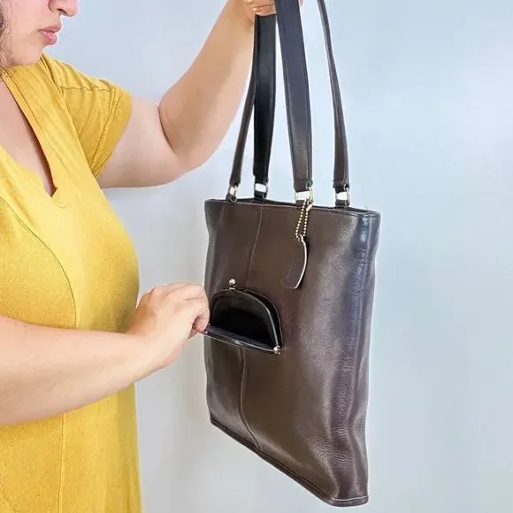 Vintage Coach Skinny Tote 9546 Brown Leather Handbag Purse - Picture 7 of 12